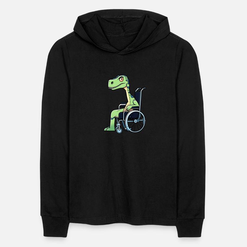 a broken legged dinosaur on wheelchair