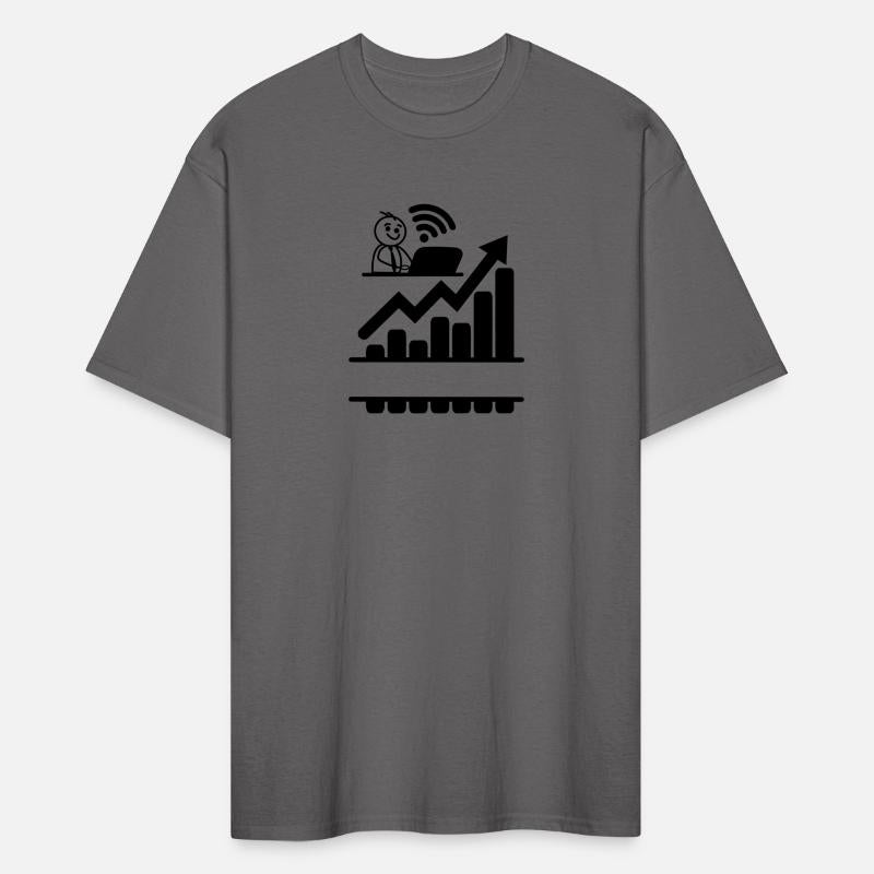 Joyful young man on laptop sales are going up