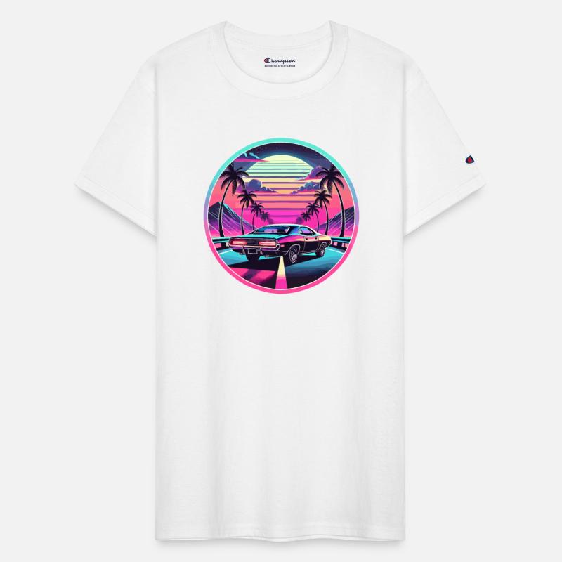 Retro Sunset Muscle Car Driving