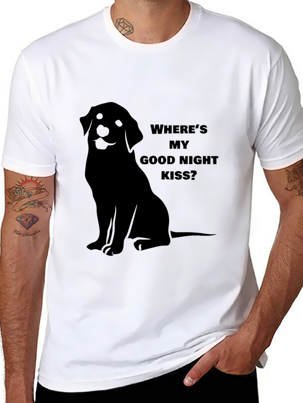“Where’s My Good Night Kiss?” T-Shirt – Cute Dog Lover Tee