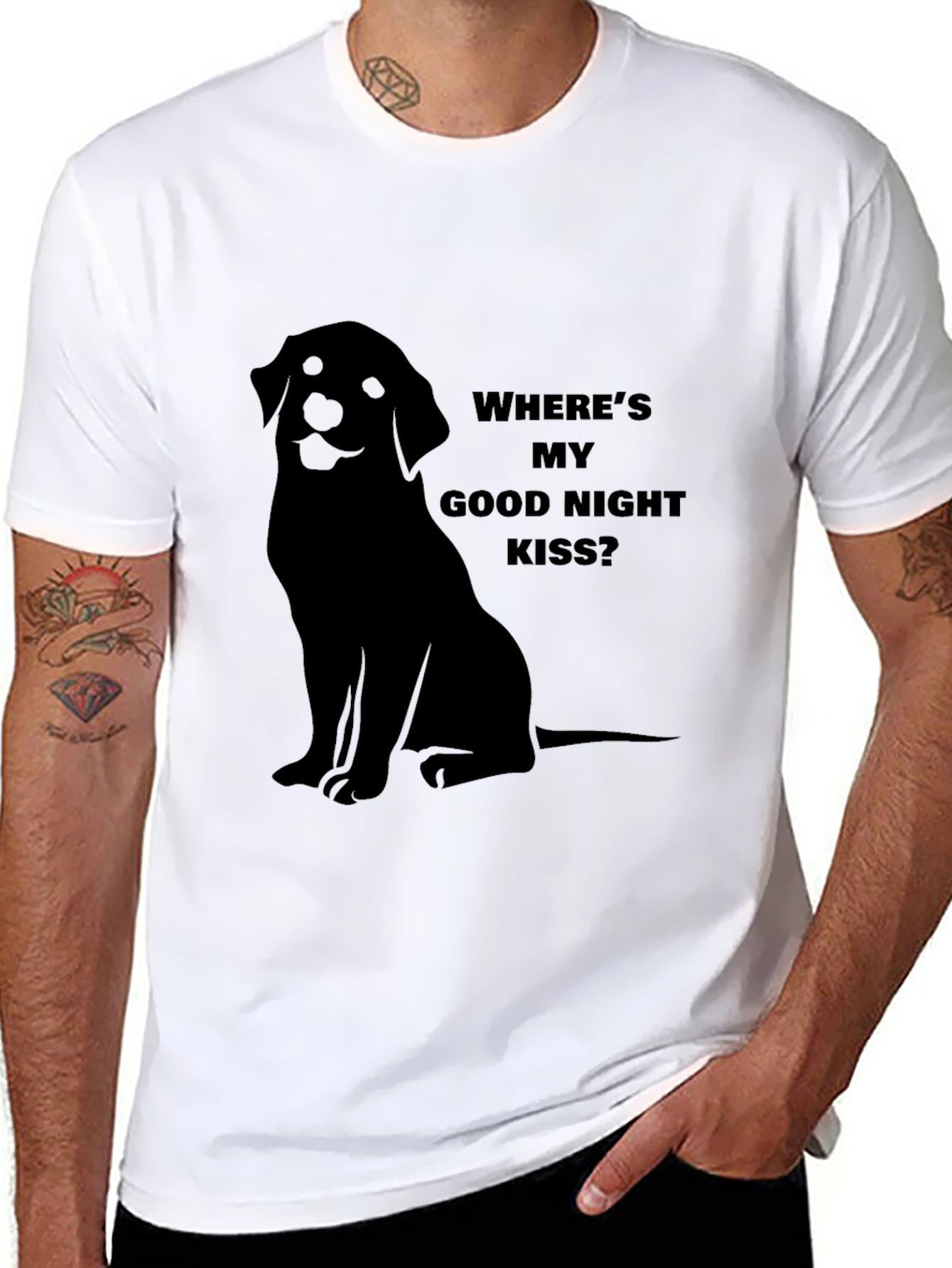 “Where’s My Good Night Kiss?” T-Shirt – Cute Dog Lover Tee