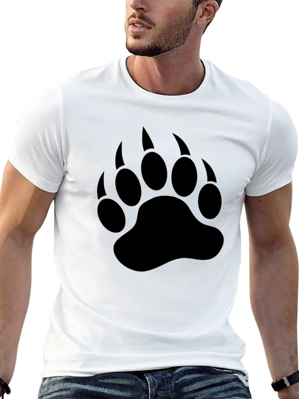 Bear Paw Print T-Shirt - Black Crew Neck Tee