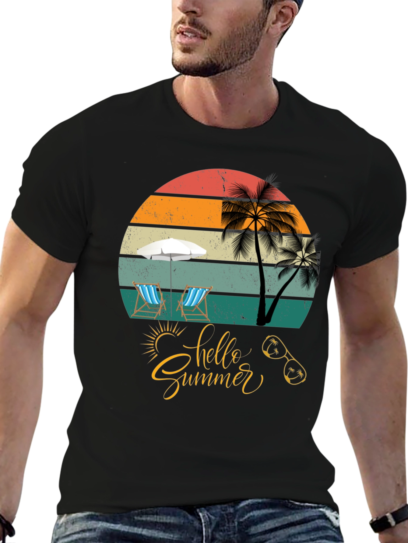 Hello Summer Black T-Shirt Vacation Ready