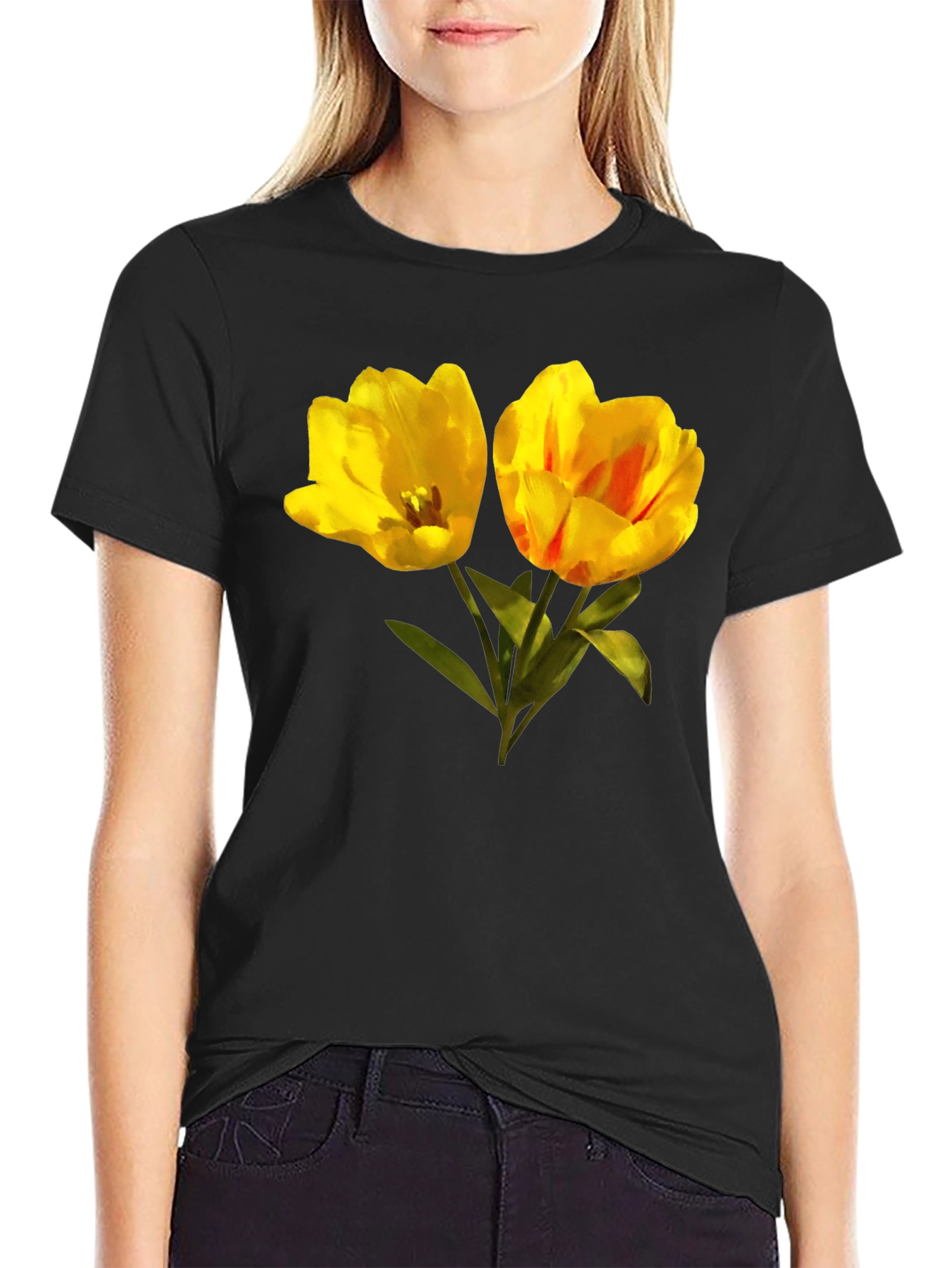 Floral Tulip Graphic Tee - Stylish Cotton Blend Shirt