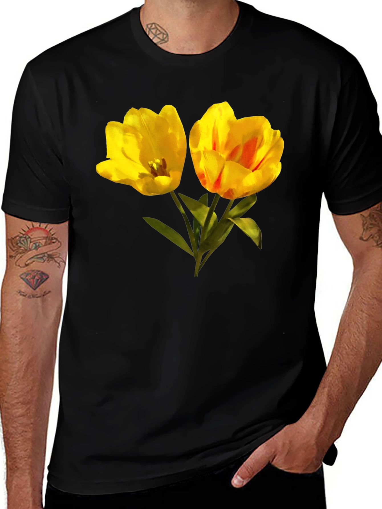 Floral Tulip Graphic Tee - Stylish Cotton Blend Shirt