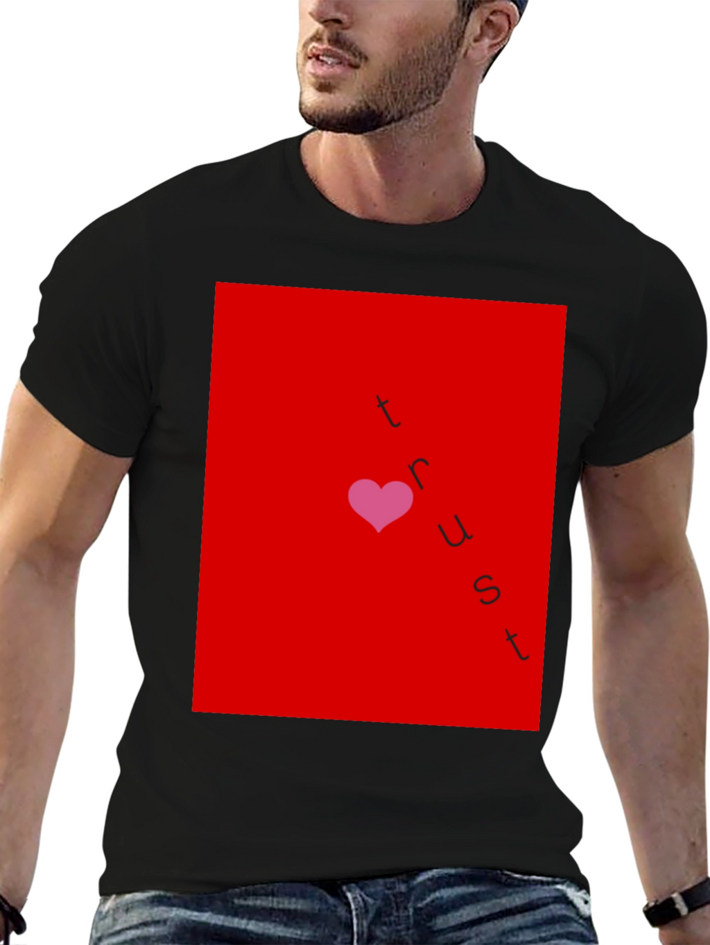 Trust Heart Graphic T-Shirt - Casual Black Tee
