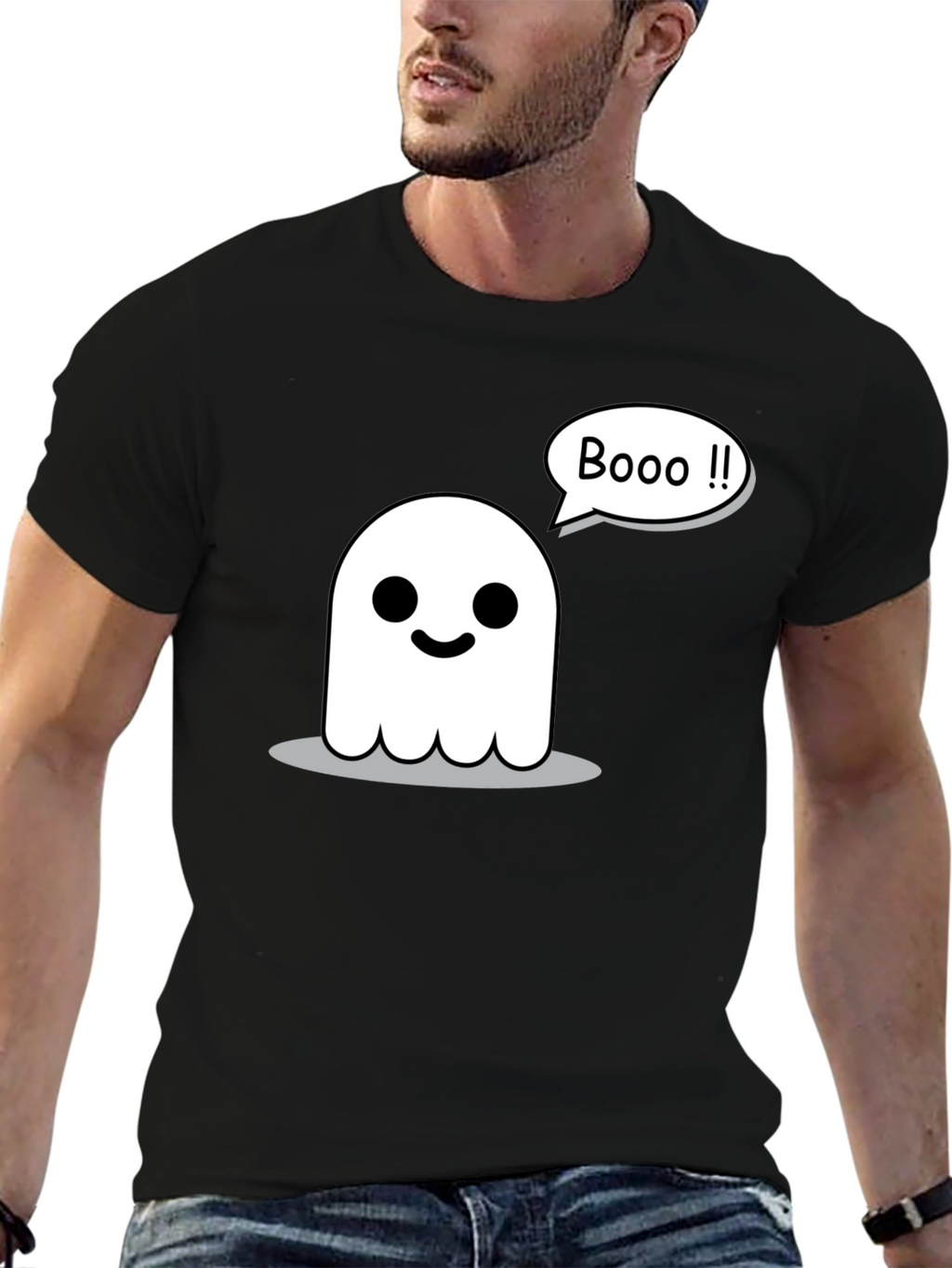 Boo! Funny Ghost Graphic Black T-Shirt
