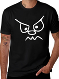Angry Face Graphic Tee - Black Cotton Shirt