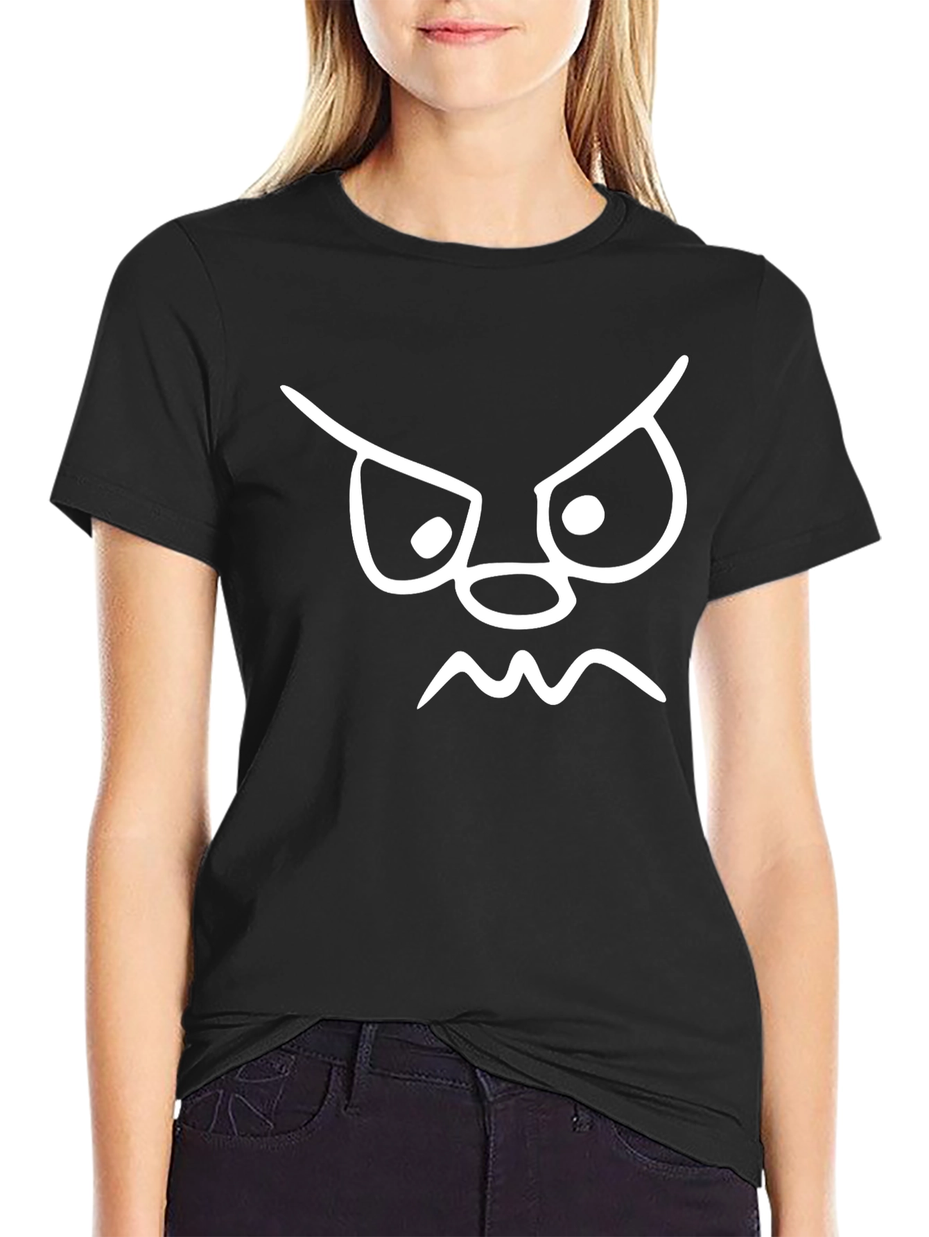 Angry Face Graphic Tee - Black Cotton Shirt