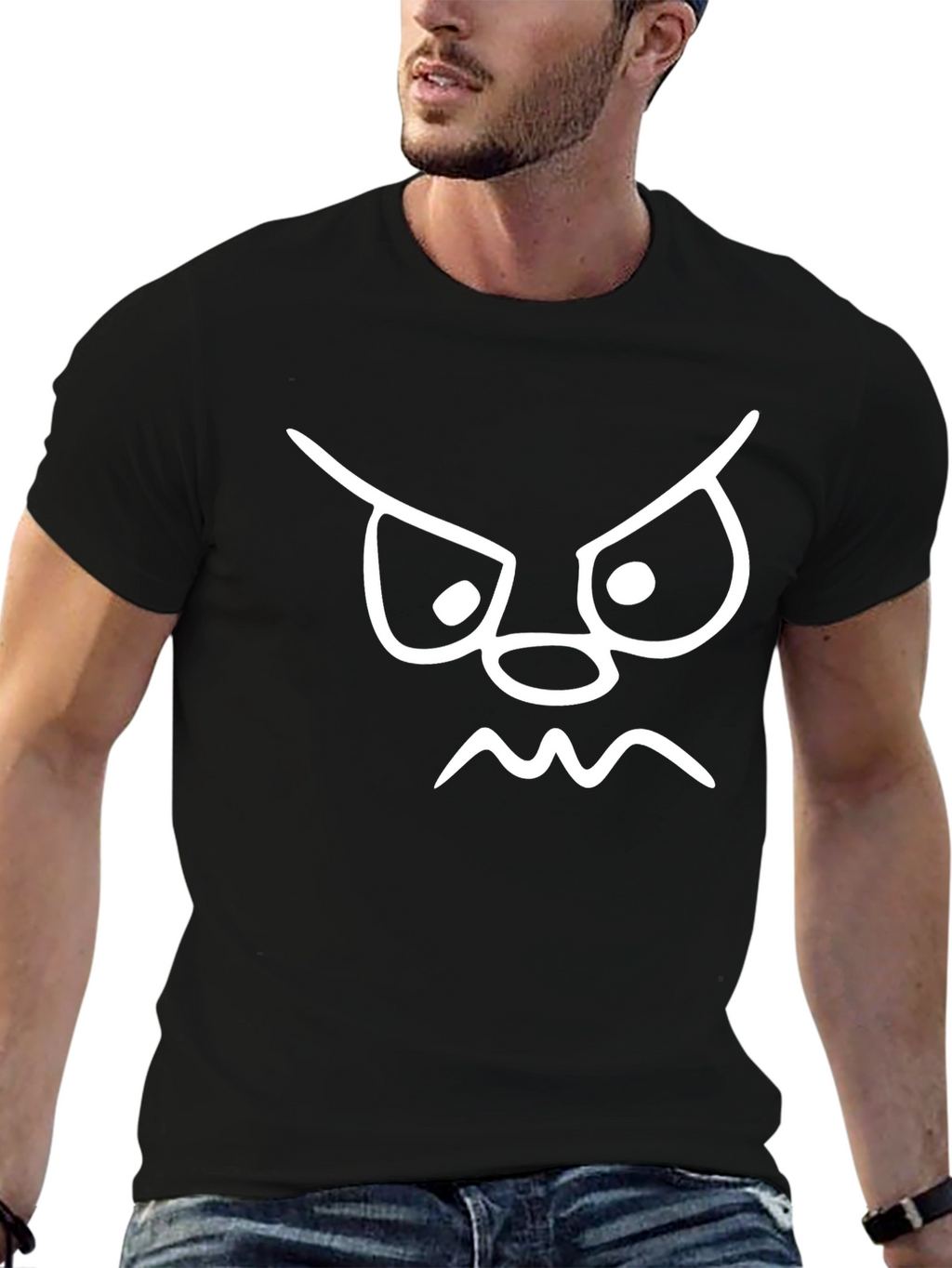Angry Face Graphic Tee - Black Cotton Shirt