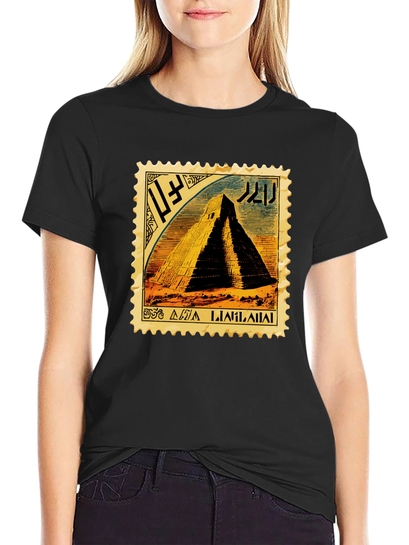 Vintage Aztec Pyramid Stamp Design T-Shirt