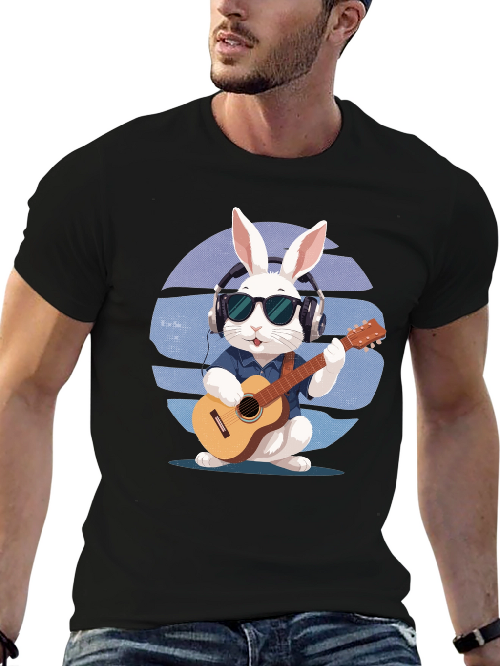 Cool Rabbit Guitarist Graphic Tee