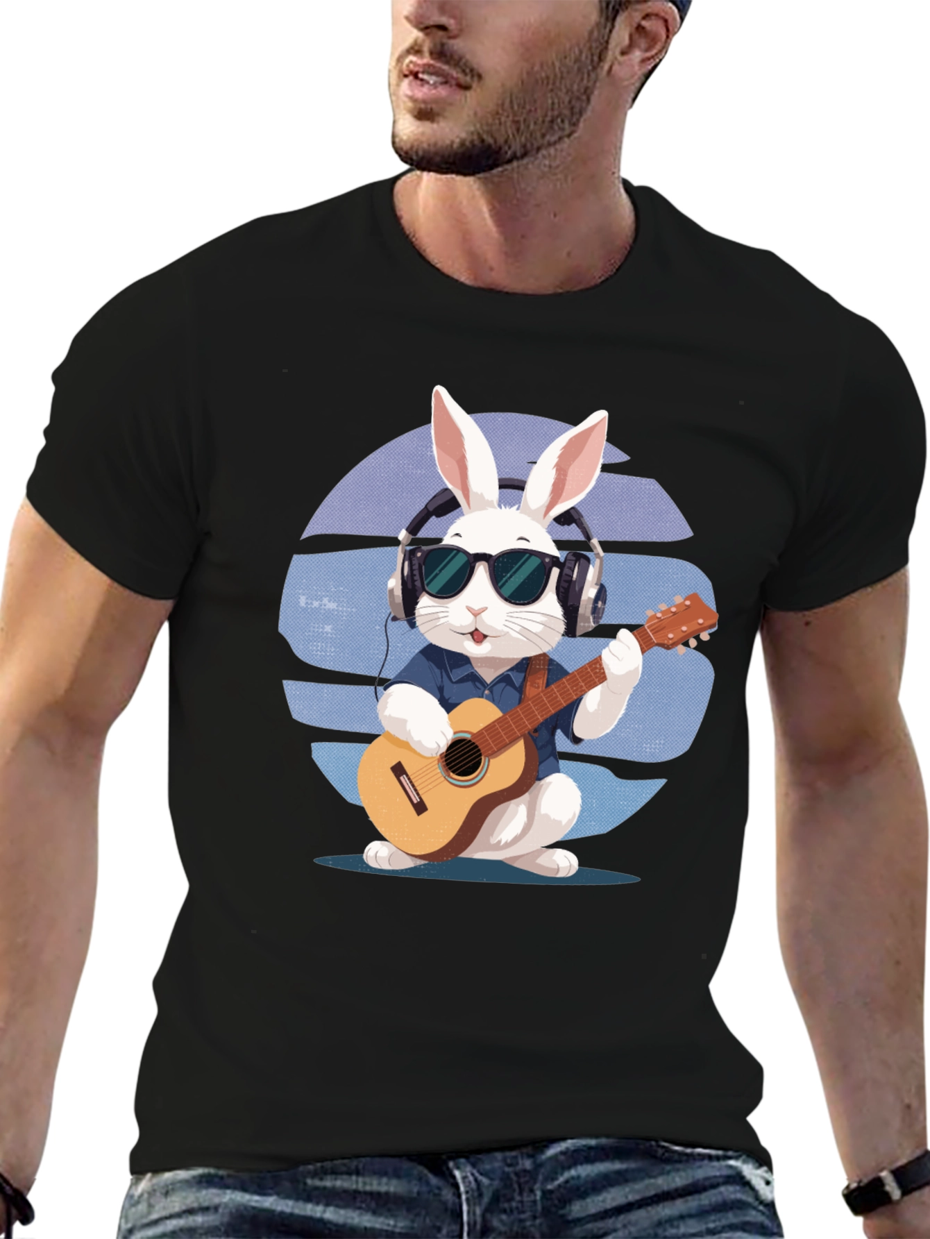 Cool Rabbit Guitarist Graphic Tee