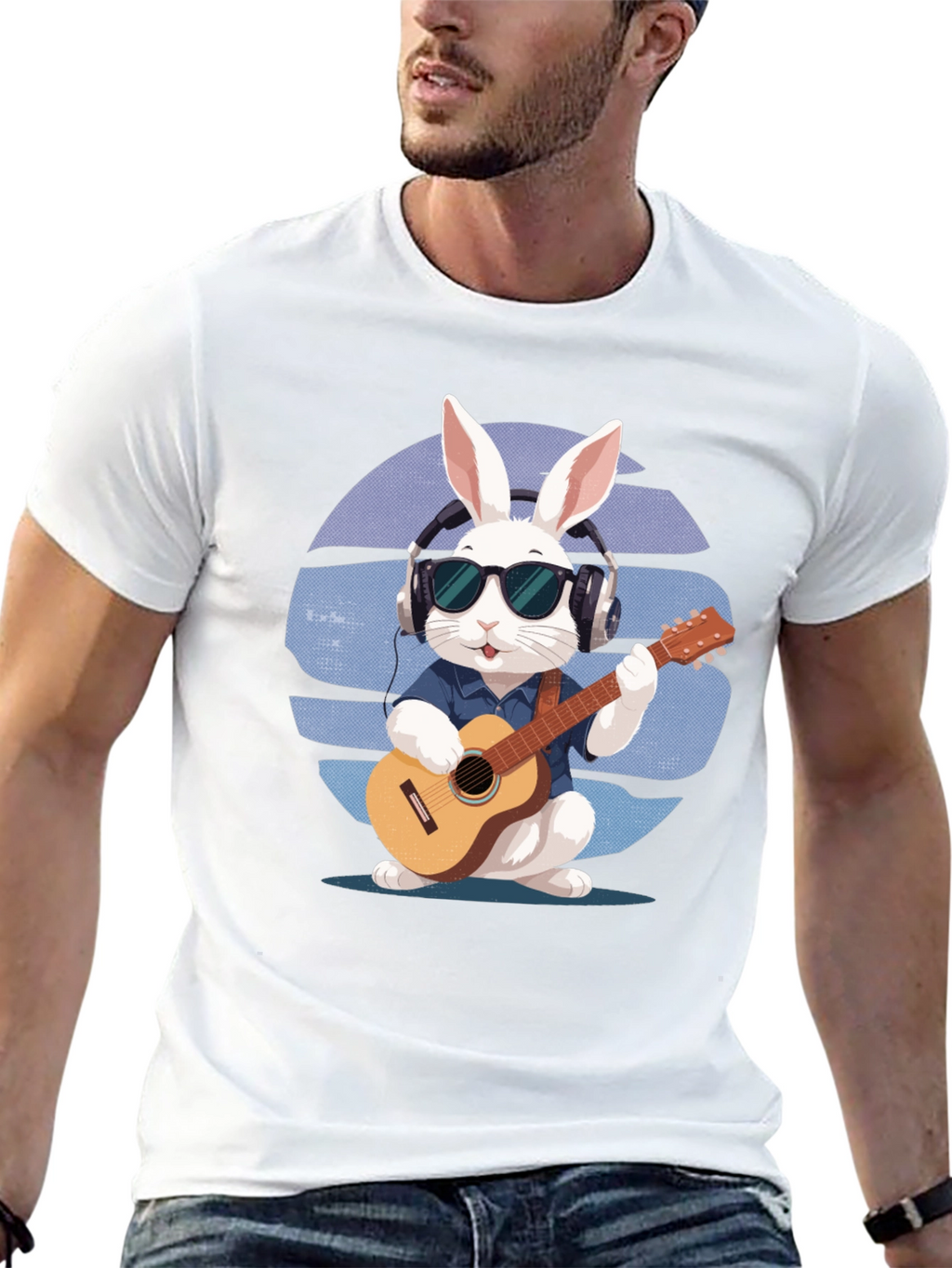 Cool Rabbit Guitarist Graphic Tee