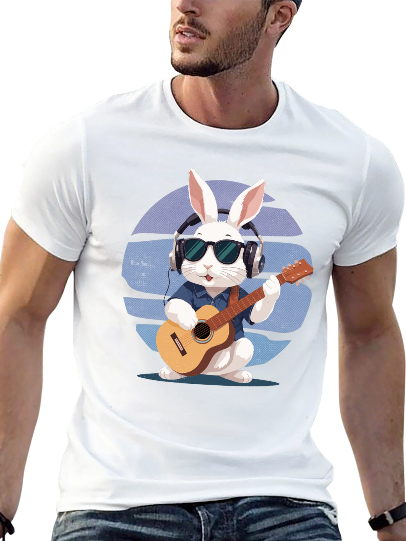 Cool Rabbit Guitarist Graphic Tee
