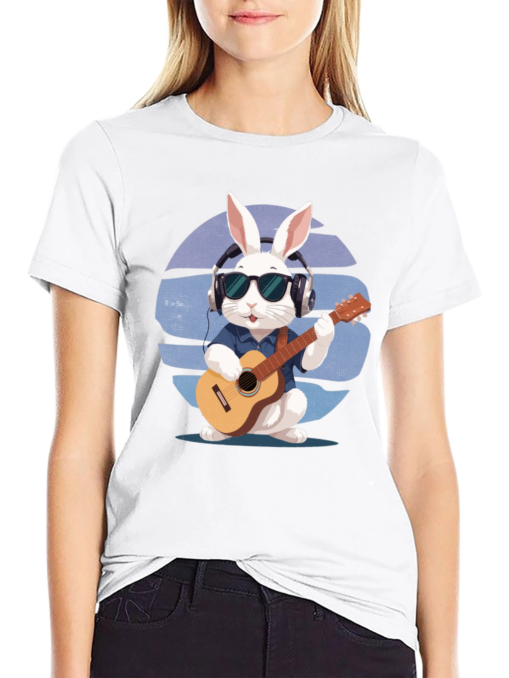 Cool Rabbit Guitarist Graphic Tee