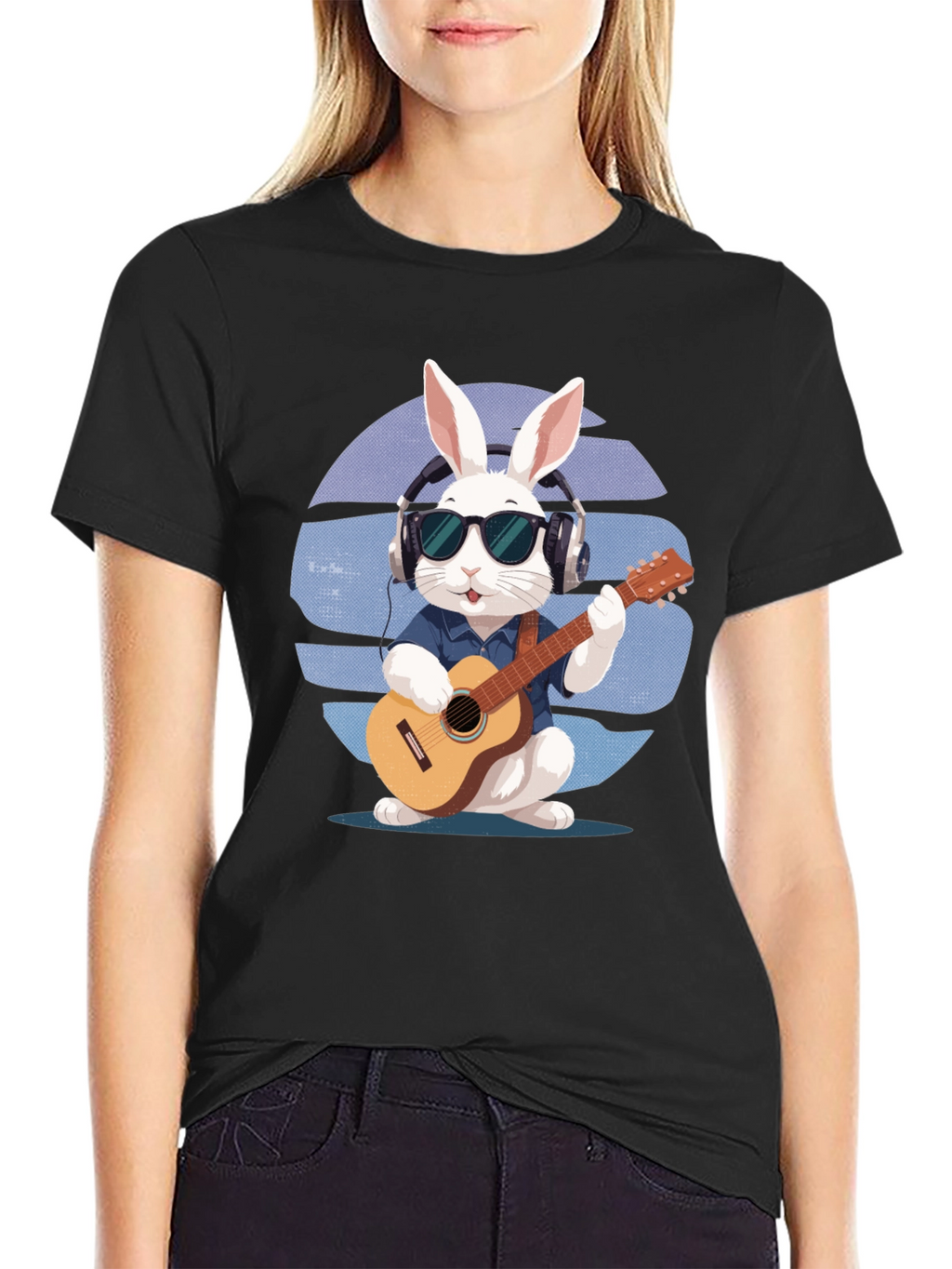 Cool Rabbit Guitarist Graphic Tee
