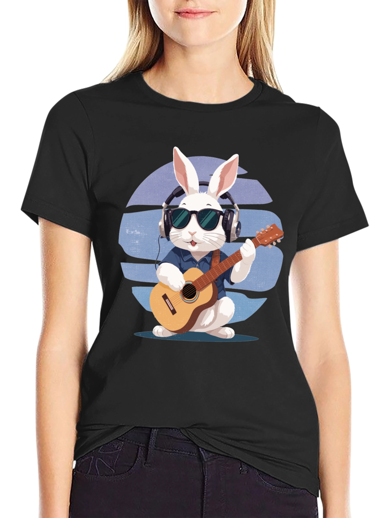 Cool Rabbit Guitarist Graphic Tee