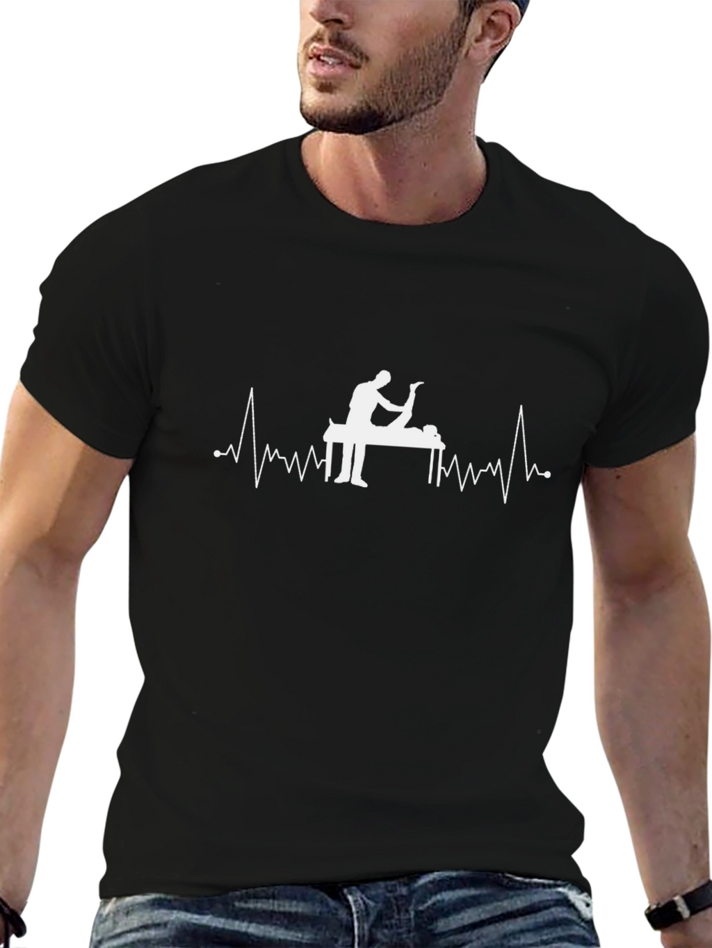 Chiropractor EKG Heartbeat T-Shirt - Black