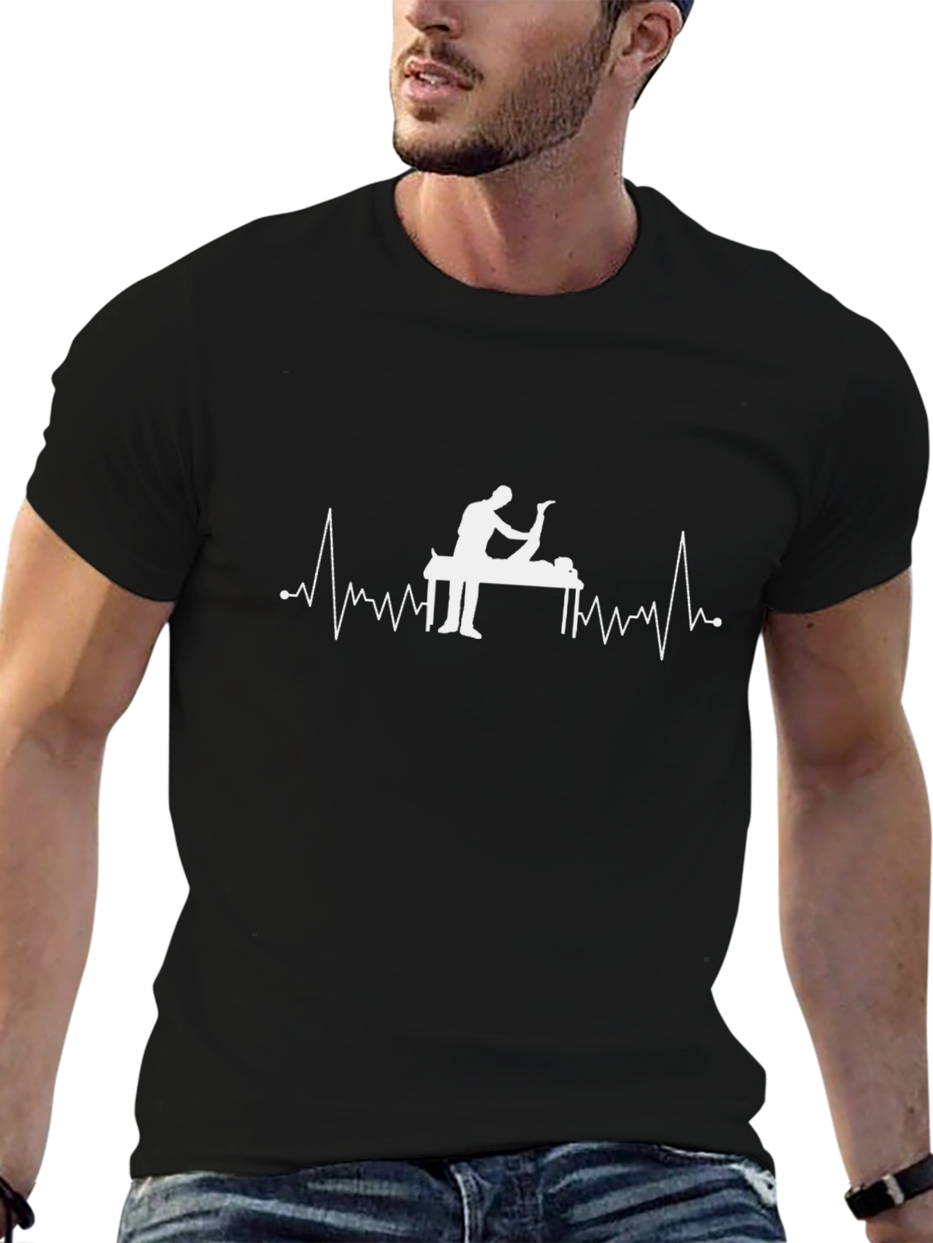 Chiropractor EKG Heartbeat T-Shirt - Black
