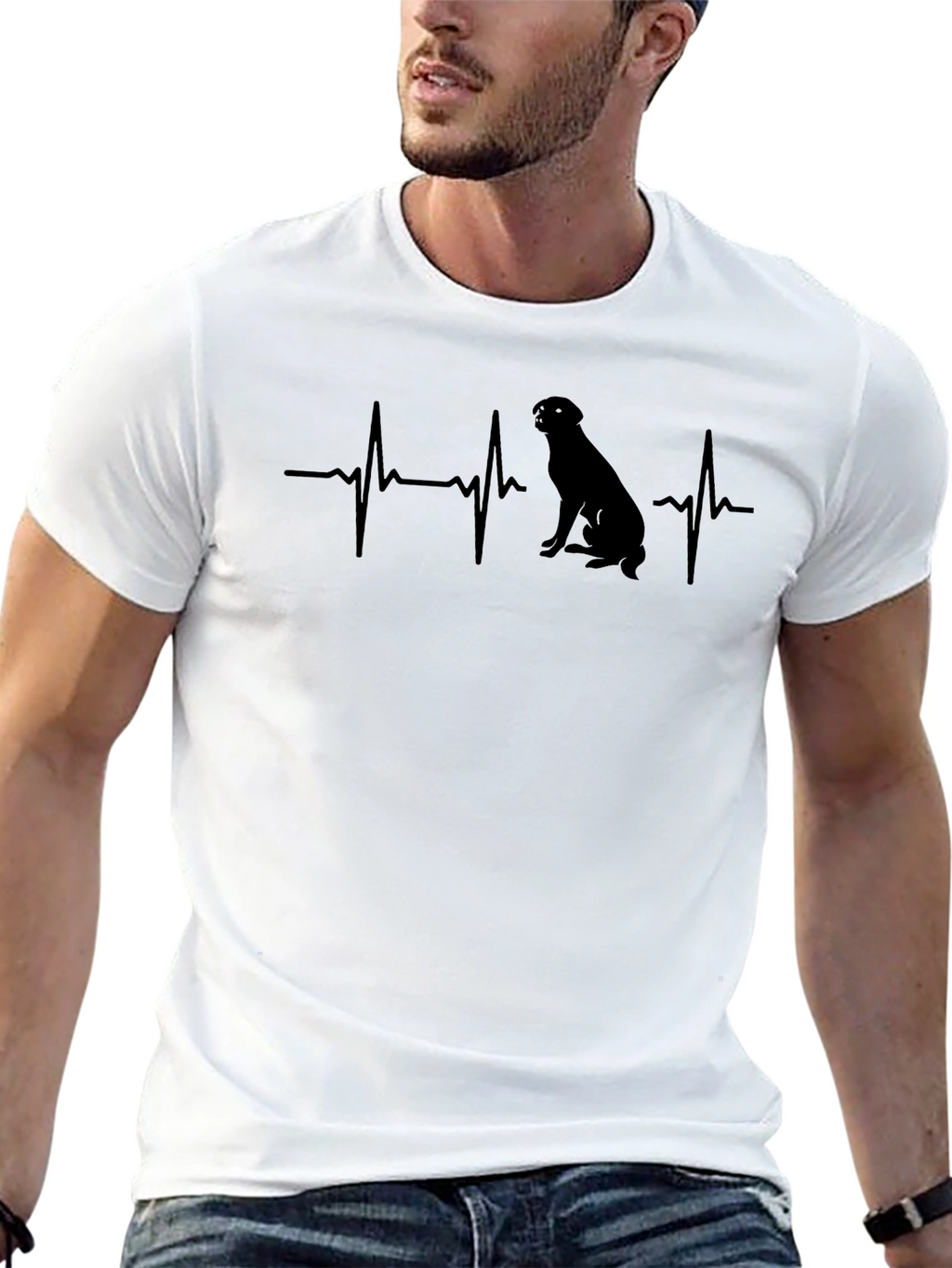 Dog Lover Heartbeat T-Shirt - Black