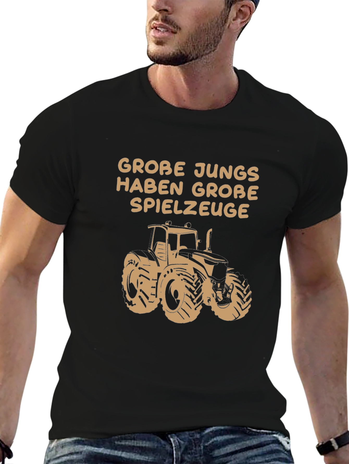 Grobe Jungs Tractor T-Shirt - Black Graphic Tee