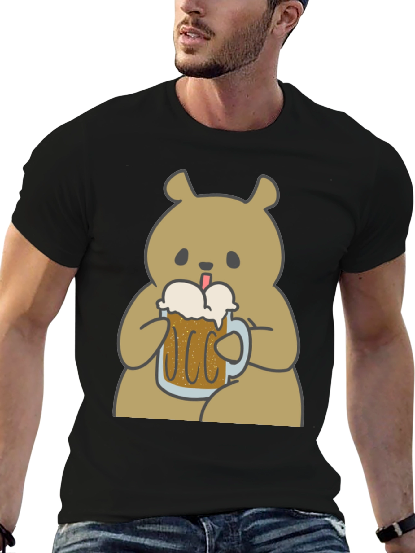 Beer Bear Graphic T-Shirt - Mens Black Tee