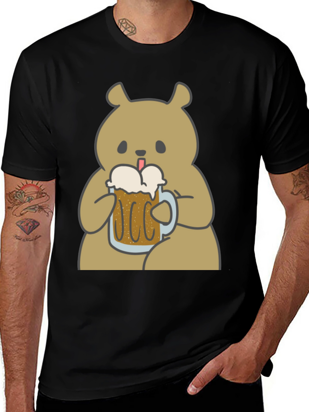 Beer Bear Graphic T-Shirt - Mens Black Tee