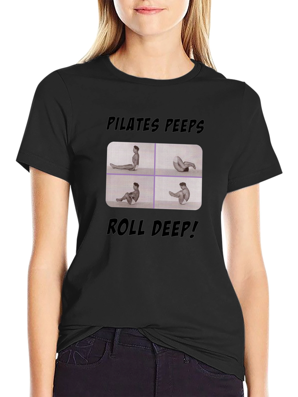 Pilates Peeps Roll Deep Black Graphic T-Shirt