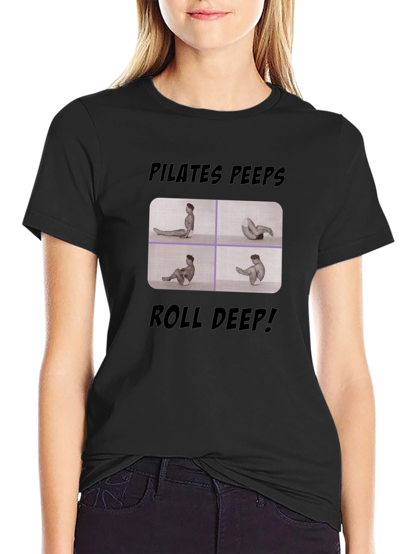 Pilates Peeps Roll Deep Black Graphic T-Shirt