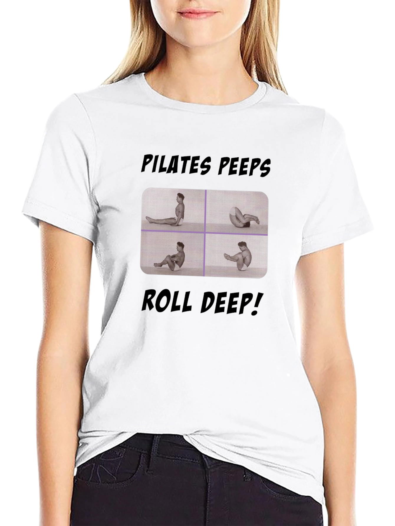 Pilates Peeps Roll Deep Black Graphic T-Shirt