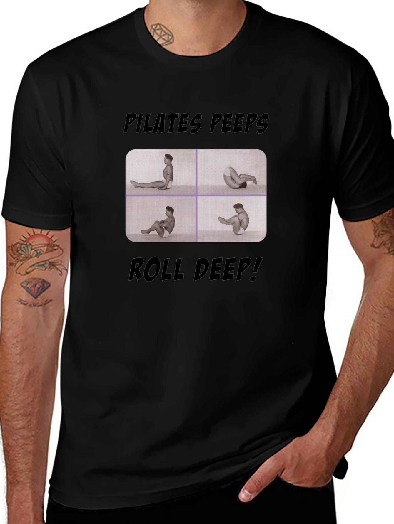 Pilates Peeps Roll Deep Black Graphic T-Shirt