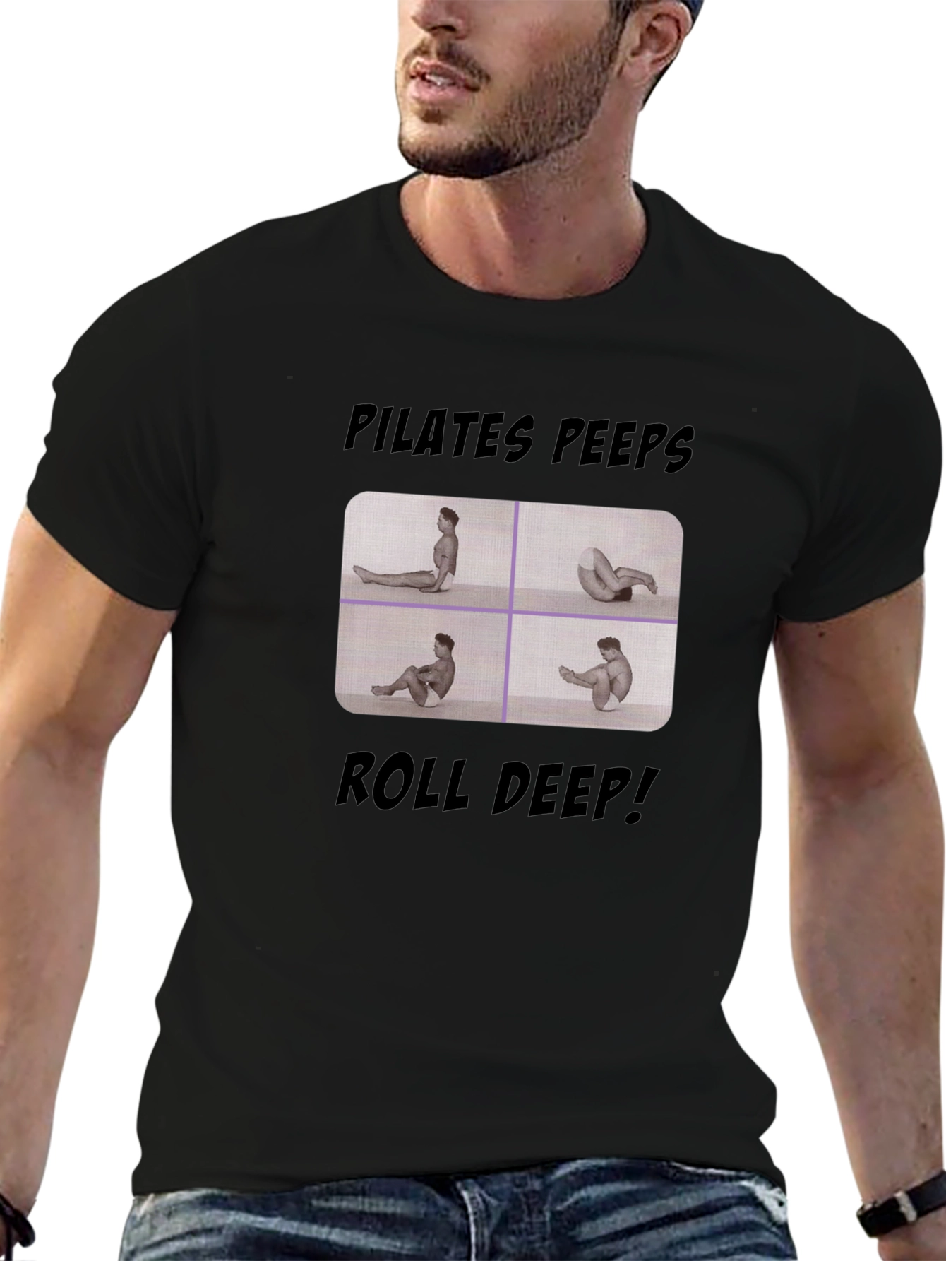 Pilates Peeps Roll Deep Black Graphic T-Shirt