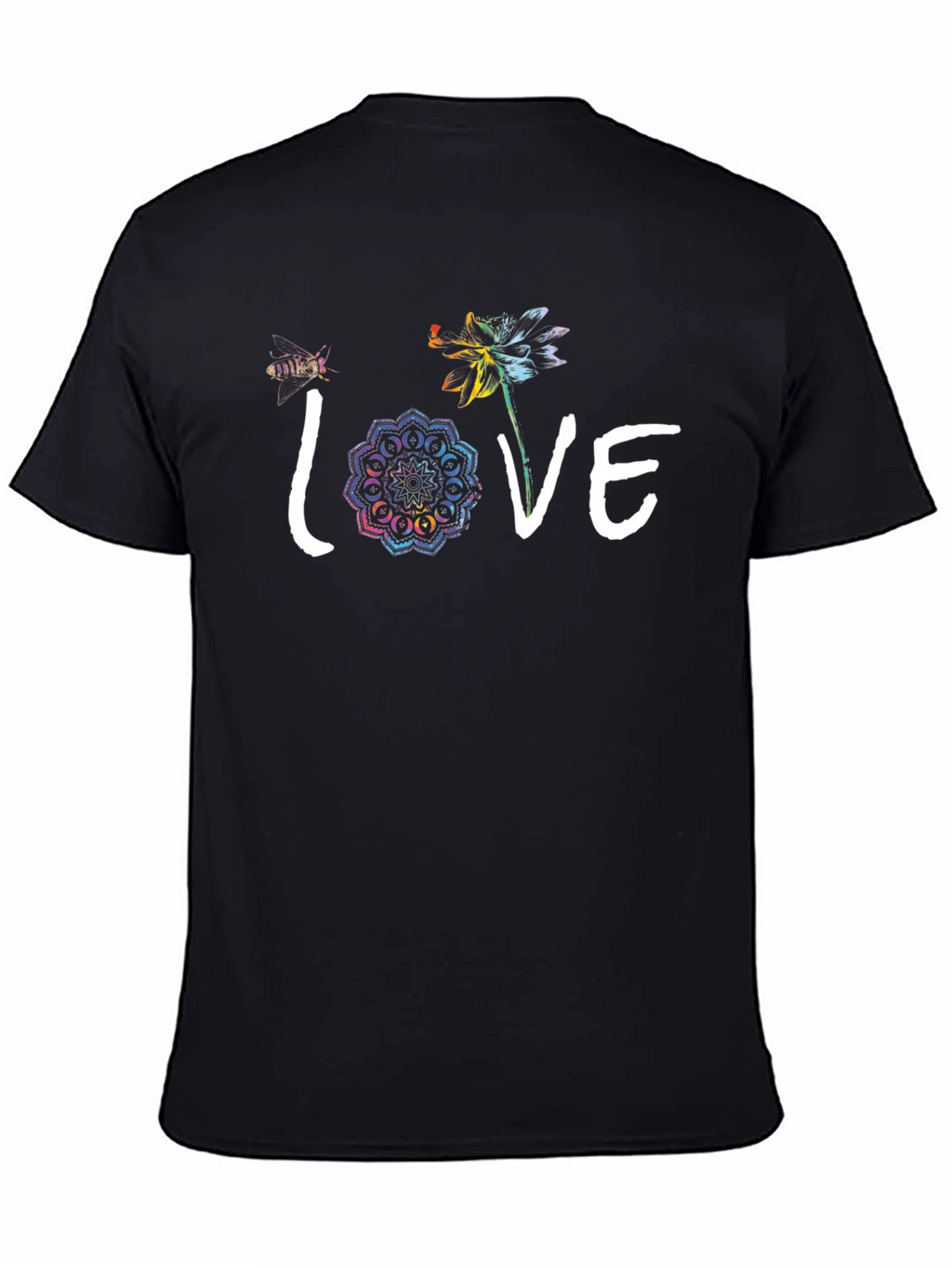 Love Floral Graphic Print Black T-Shirt