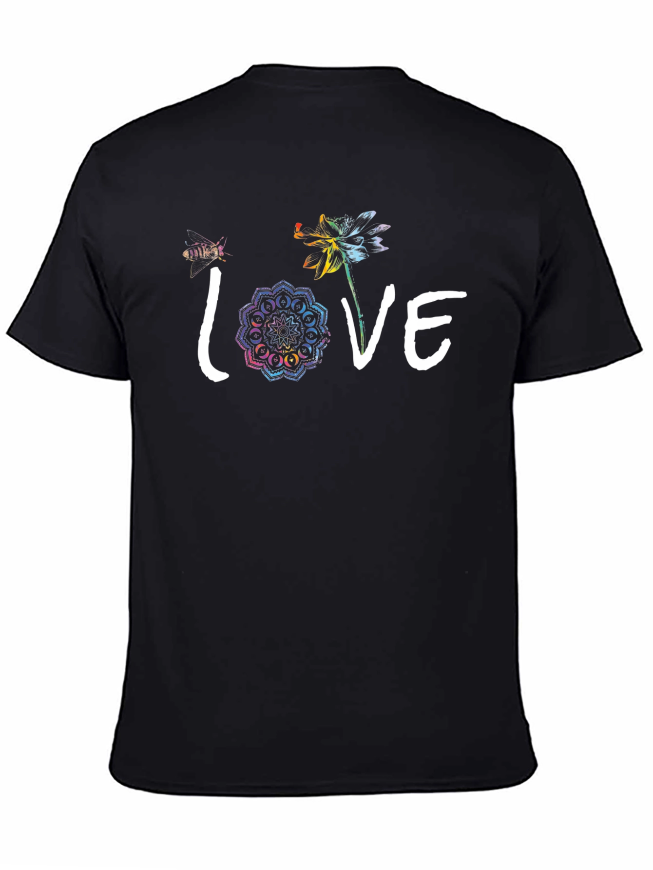 Love Floral Graphic Print Black T-Shirt