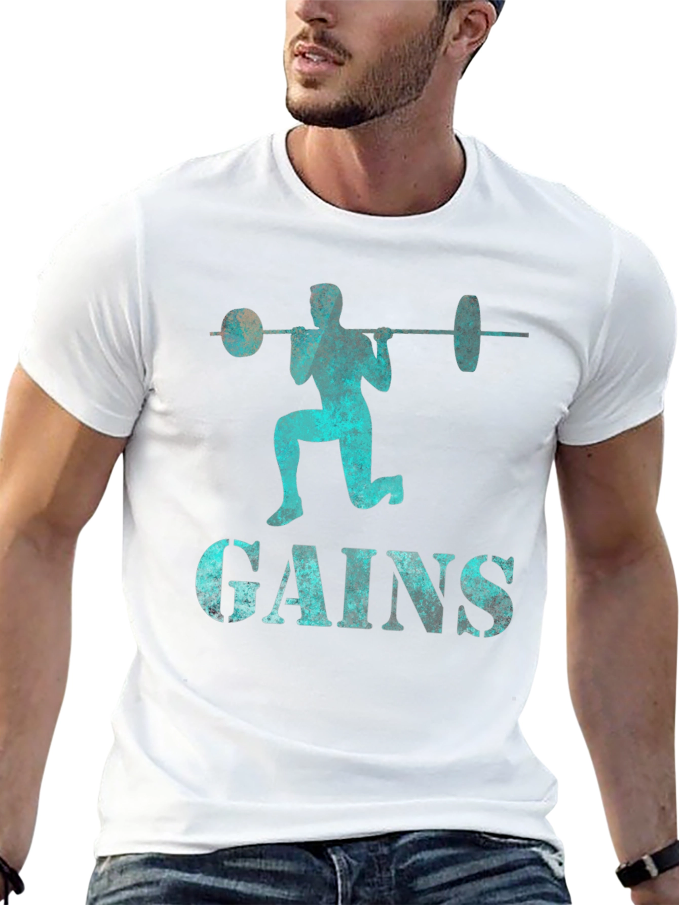 Gains Barbell Squat T-Shirt - Fitness Apparel