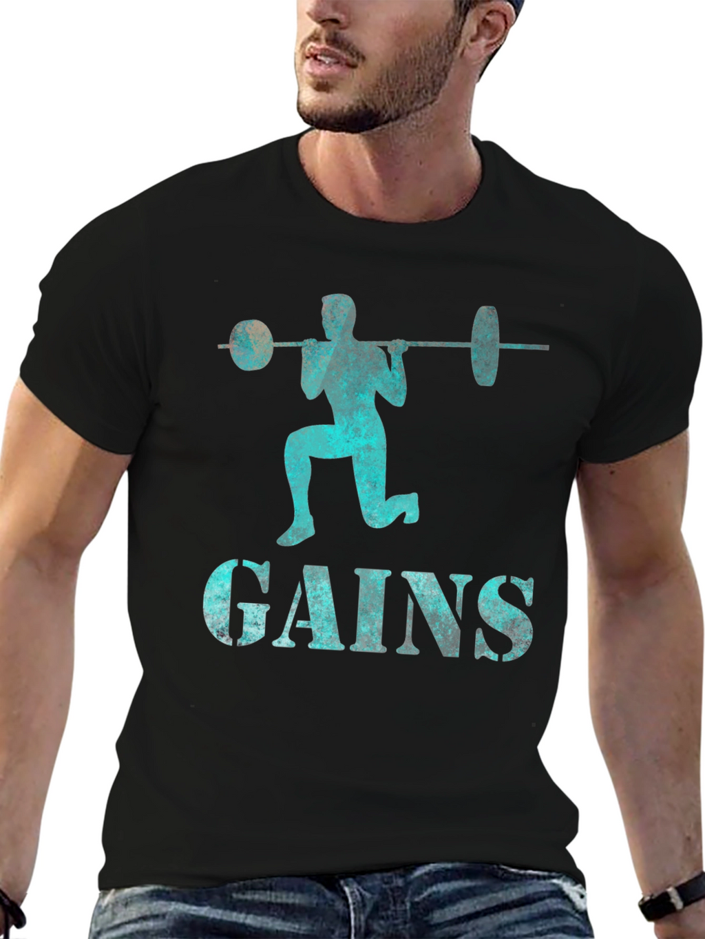 Gains Barbell Squat T-Shirt - Fitness Apparel