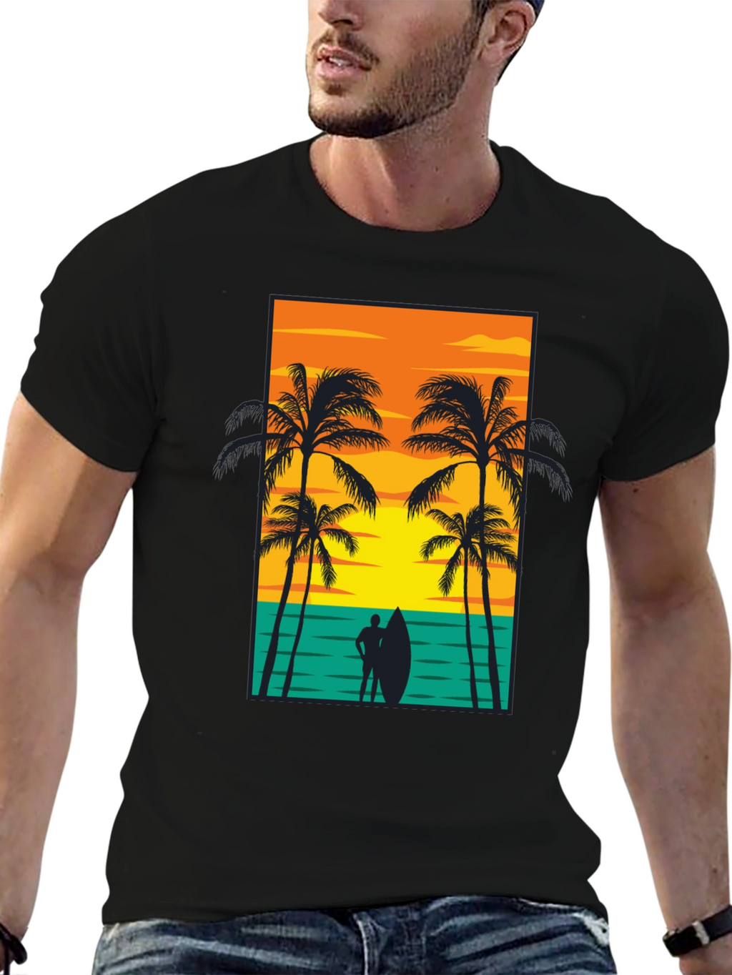 Beach Sunset Graphic Tee - Mens Black T-Shirt