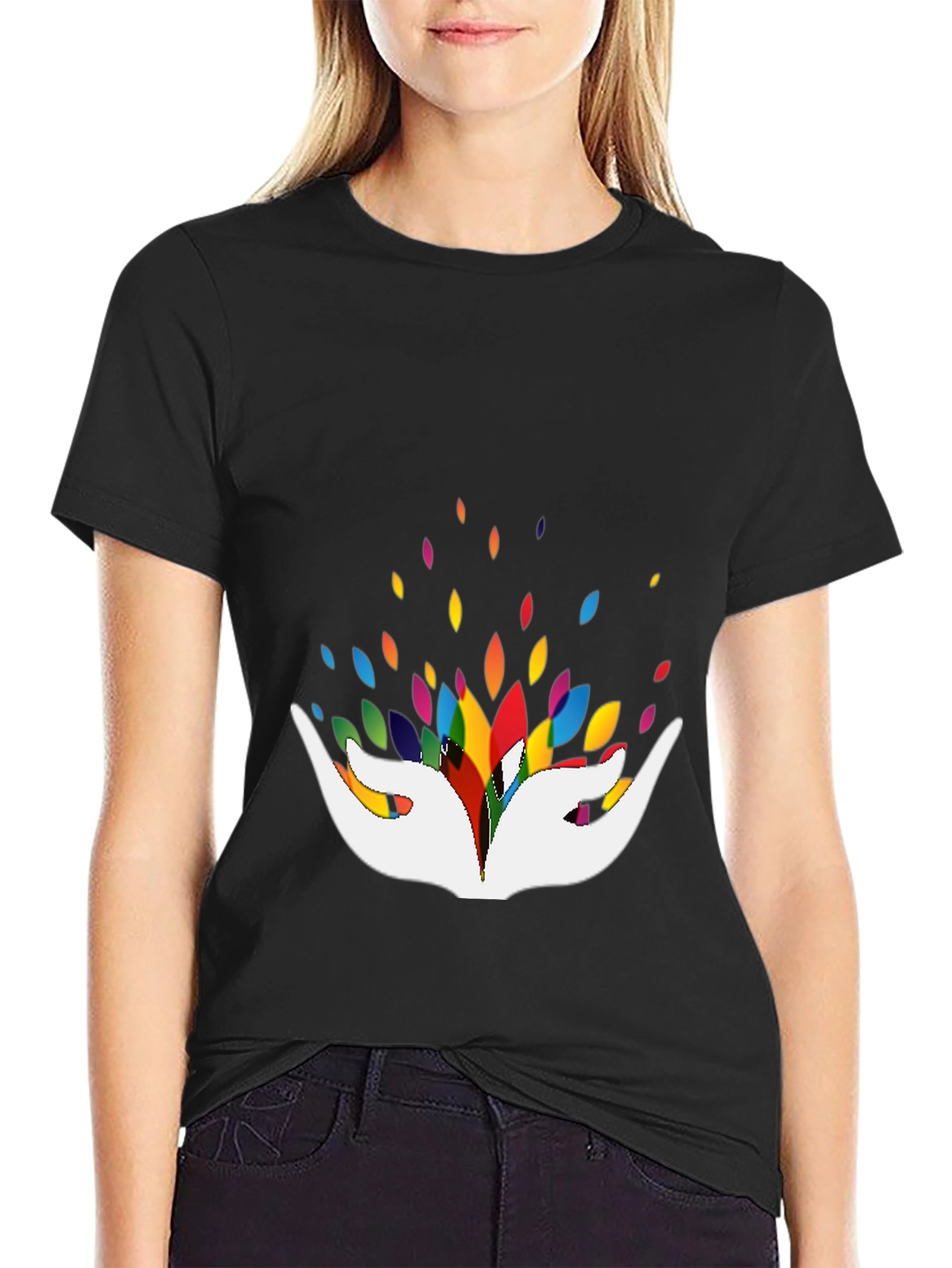 Colorful Hands Graphic Black T-Shirt