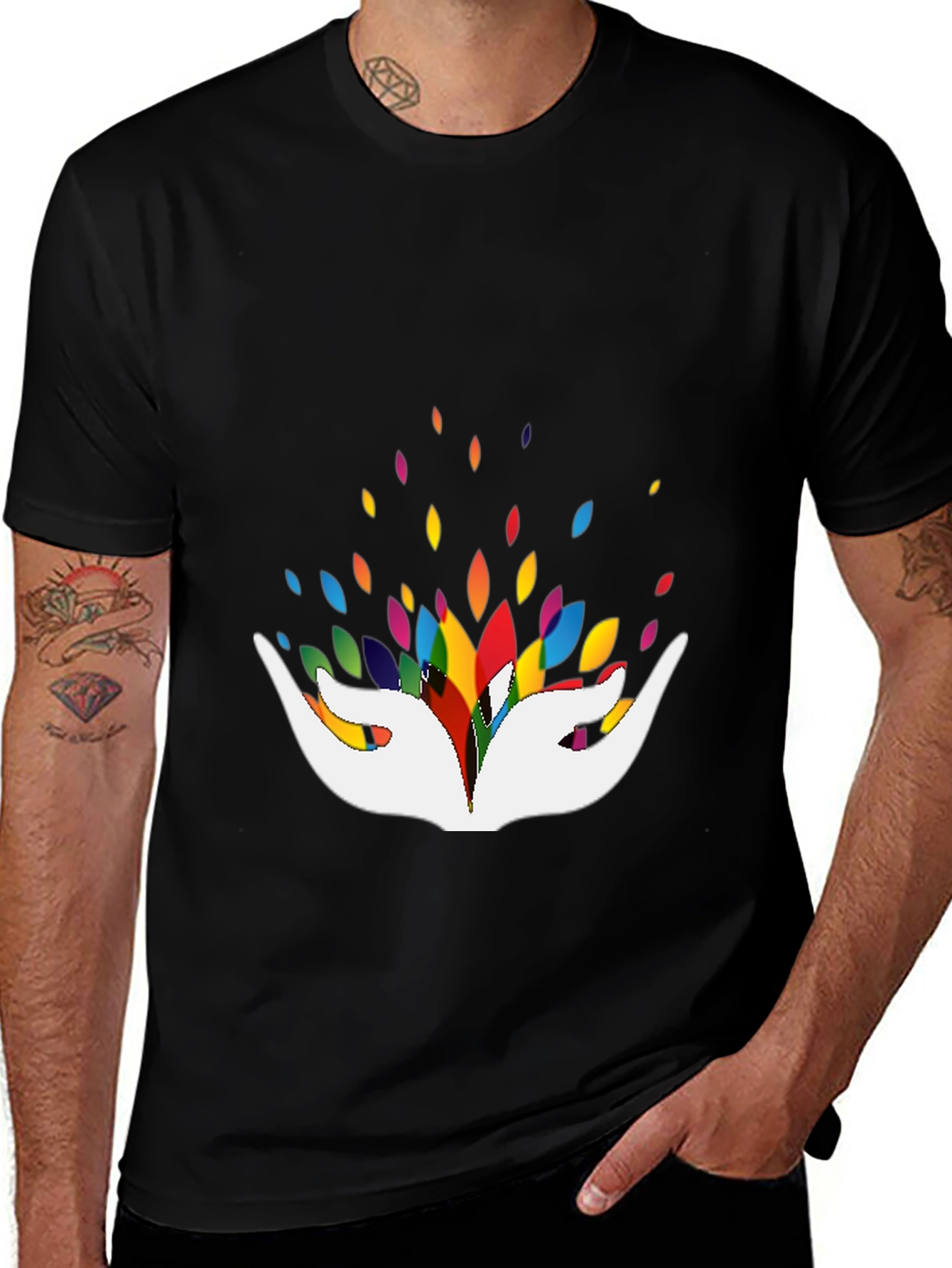 Colorful Hands Graphic Black T-Shirt