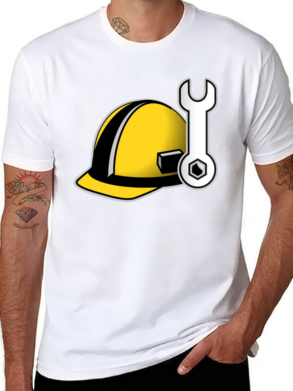 Construction Worker Tee: Hard Hat & Wrench Graphic