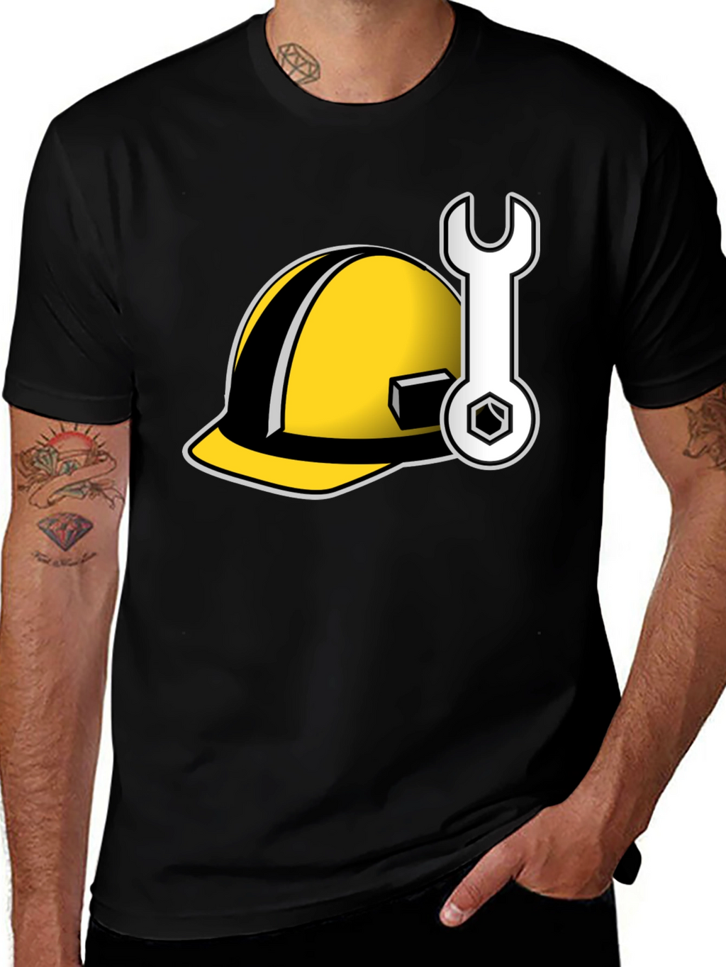 Construction Worker Tee: Hard Hat & Wrench Graphic