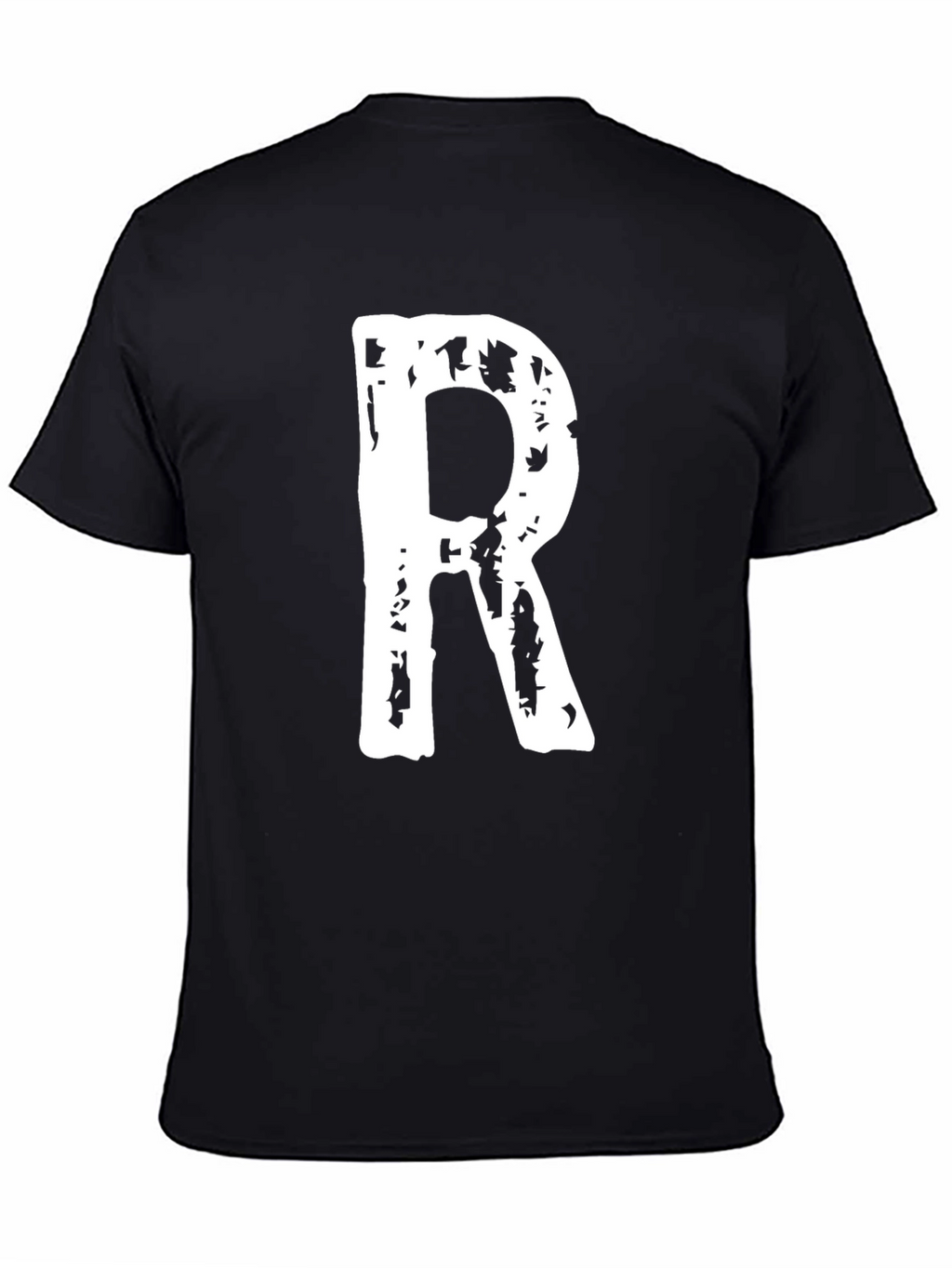 Black T-Shirt with White Letter R Print