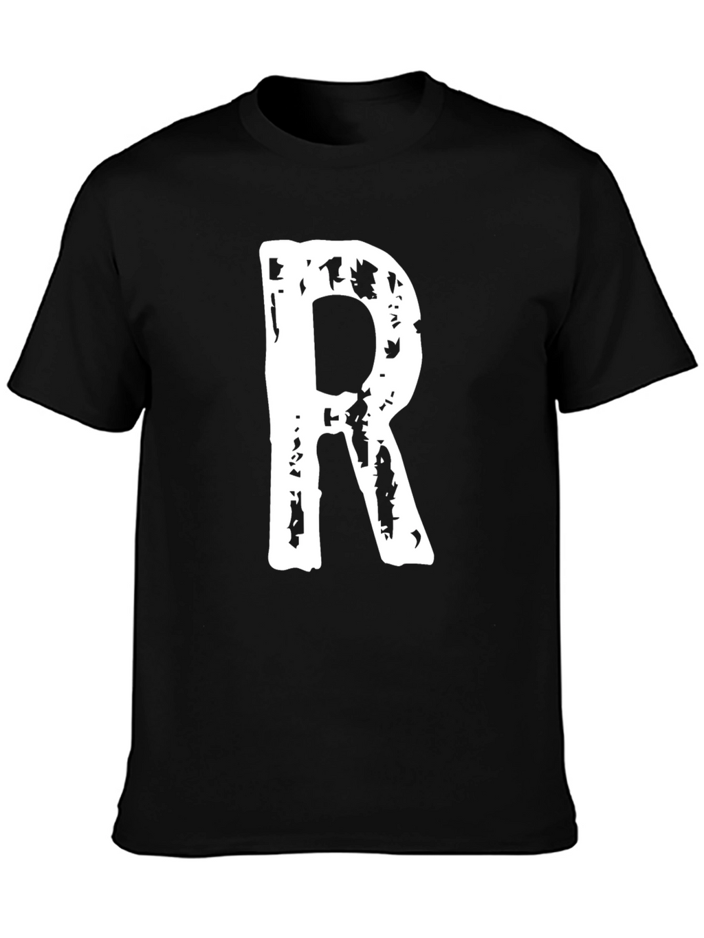 Black T-Shirt with White Letter R Print