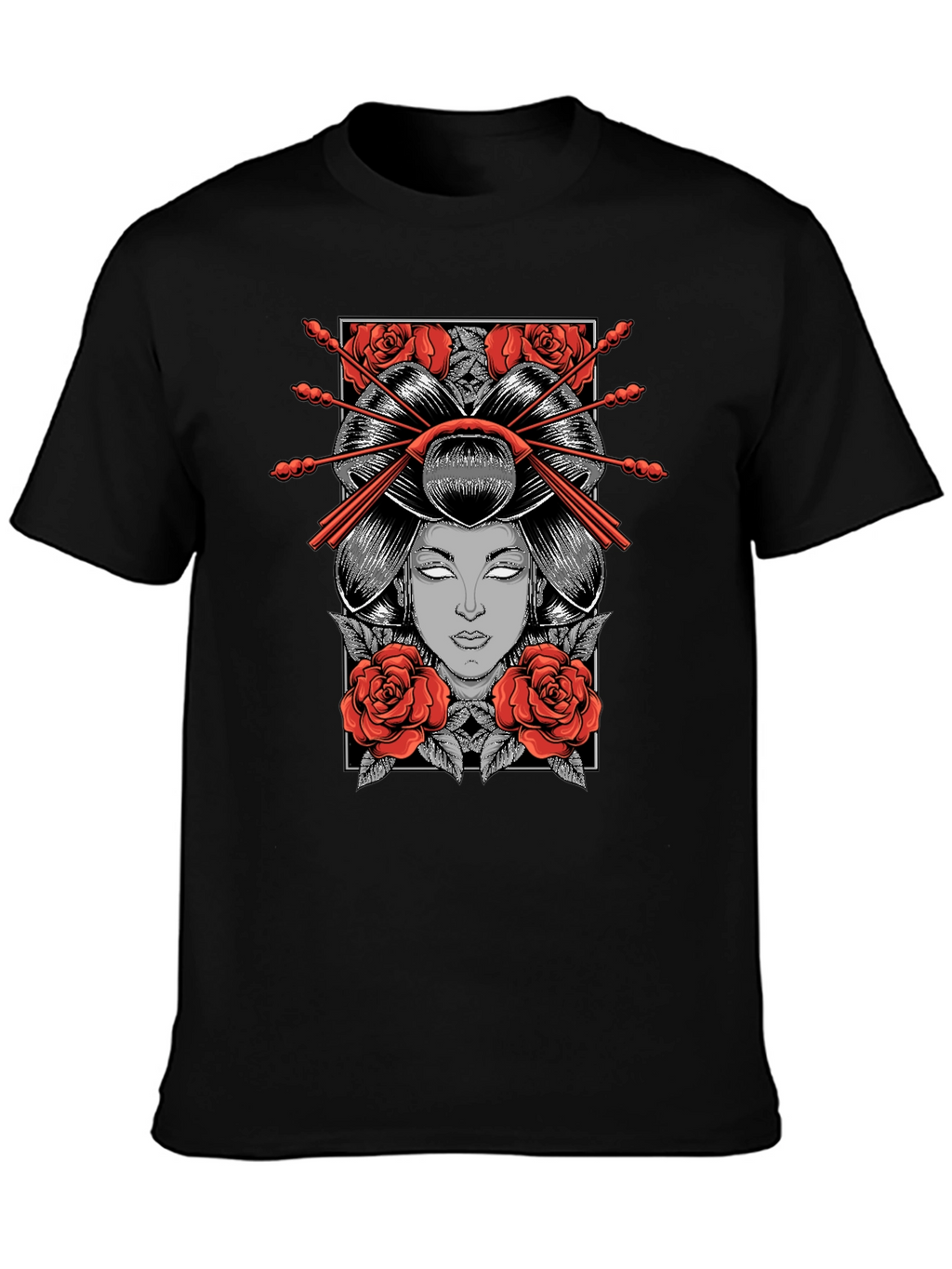 Geisha Graphic Print Black T-Shirt