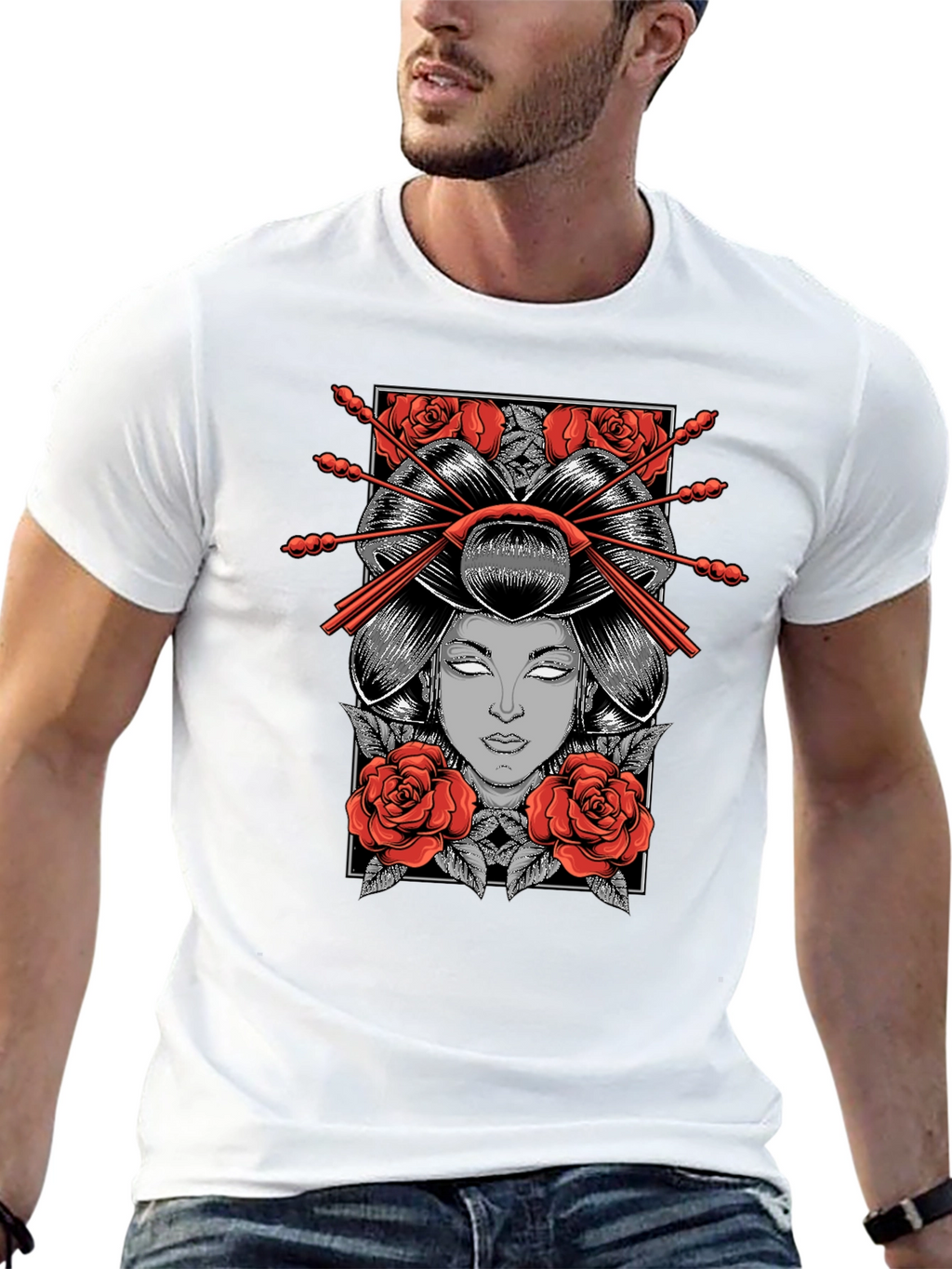 Geisha Graphic Print Black T-Shirt