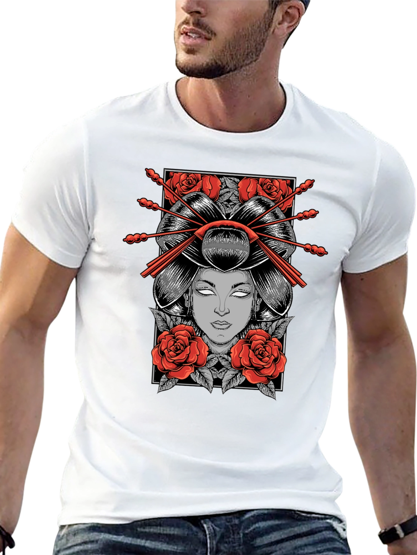 Geisha Graphic Print Black T-Shirt