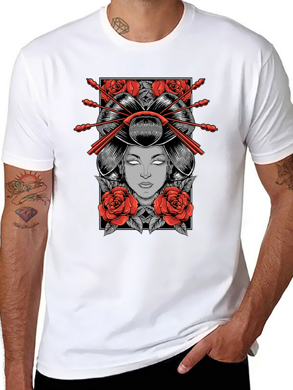 Geisha Graphic Print Black T-Shirt