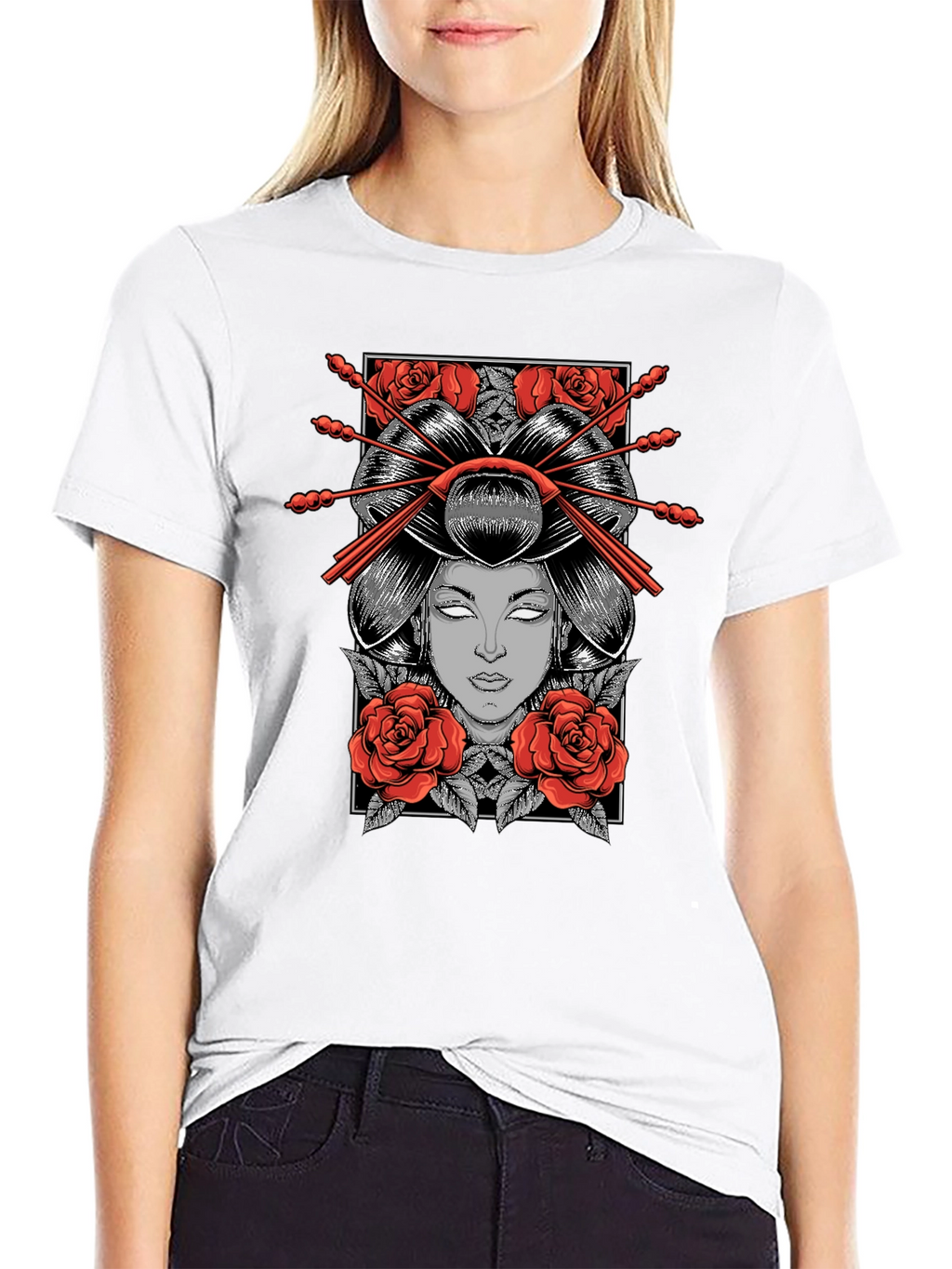 Geisha Graphic Print Black T-Shirt
