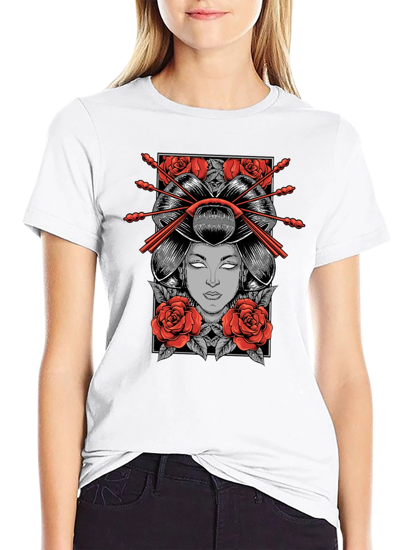Geisha Graphic Print Black T-Shirt